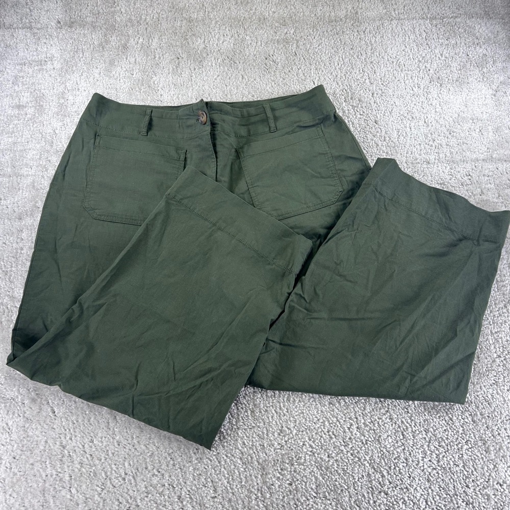 Hilary Radley Olive Green Wide Leg Crop Pants Size 16 Linen Blend Patch Pockets